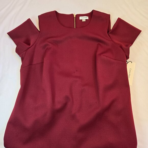 CALVIN KLEIN Women's Cold Shoulder Knee Length Pencil Dress Sz: 20W Red/Maroon - Picture 12 of 14